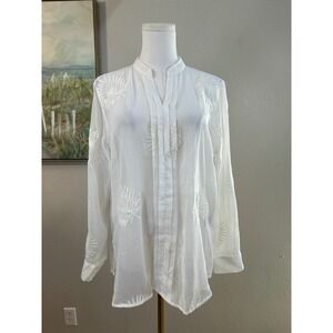 Simply Vera Vera Wang Sheer White Embroidered Blouse Leaf Design PL